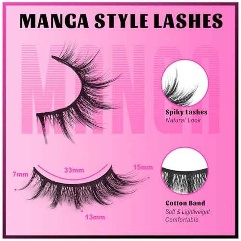 Veleasha Lashes Manga Eyelashes Cat Eye Lashes Spiky Eyelash C Curl Lash Wispy Natural Look False Eyelashes with Soft Cotton Band 7 Pairs Pack (Sunny)