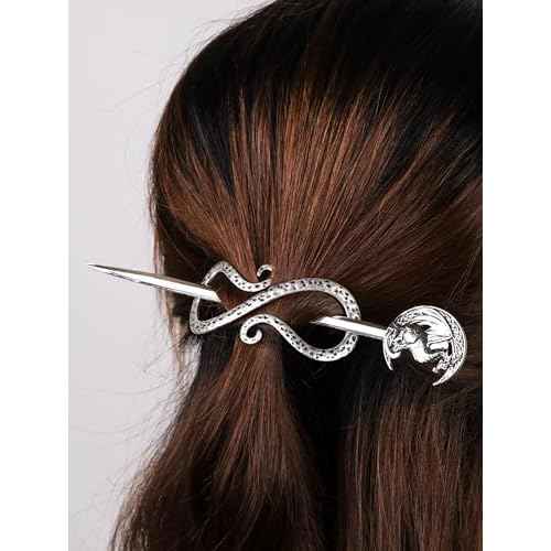 HAQUIL Dragon Crescent Moon Hairpin Metal Alloy Hair Accessory with Antique Silver Finish, Viking Dragon on Moon Hair Pin, Perfect Jewelry Gift for Women and Men
