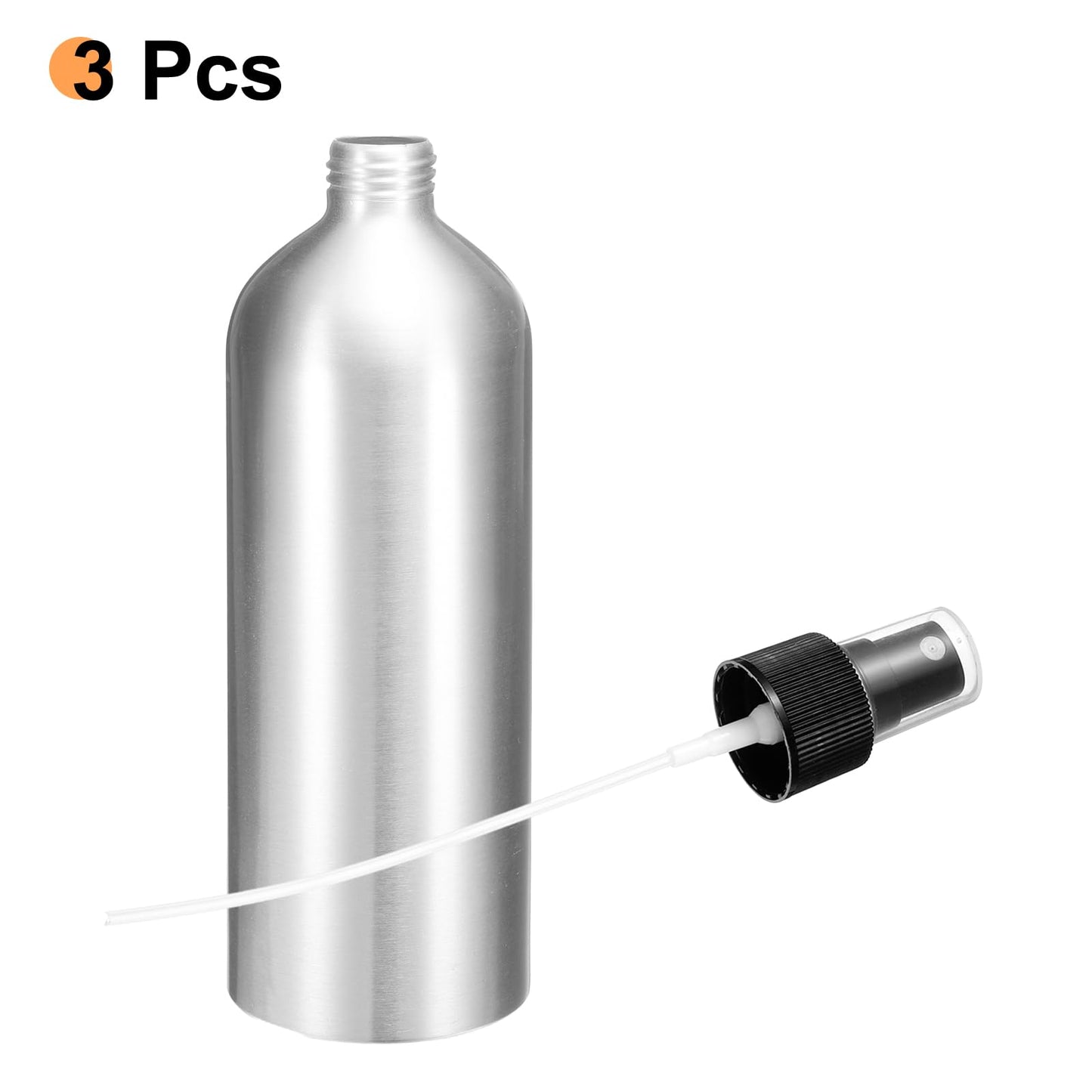 HARFINGTON 3pcs Aluminum Fine Mist Spray Bottles 500ml/16oz Metal Small Liquid Alcohol Refillable Travel Container with Black Plastic Nozzle Cap for Perfume Skincare Cosmetic Storage Bottle