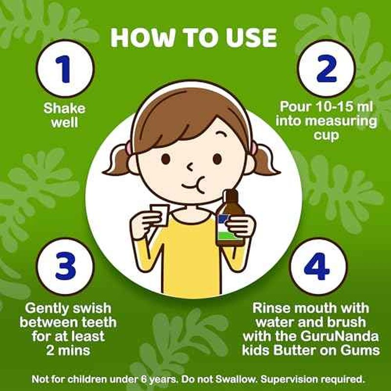 GuruNanda Kids Oil Pulling, Alcohol-Free Mouthwash, Essential Oils & Vitamins for Fresh Breath & Happy Gums for Ages 6 & up, Natural Bubble Berry, 8 Oz