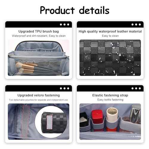 BOYATU Travel Makeup Bag Organizer Cosmetic Bag: 3 Pcs Set Make up Bags for Women with Handle - Waterproof Vegan Leather Toiletry Bags Travel Essentials Pouch with Compartments (01-Black)