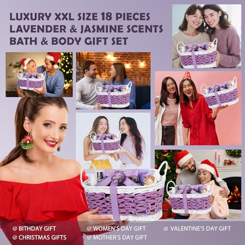 24-Piece Luxury Body Gift Set for Women, Spa Gift Basket Set, Lavender Home Spa Gifts for Women With Face Rollar tool, Bubble Bath, Facial Care, Bomb, Oil, Facial Skin Care gift set for Mother Her