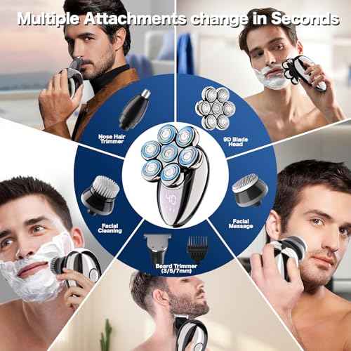 Head Shavers for Bald Men, Electric Razor for Men, IPX8 Waterproof Dry/Wet Bald Head Shaver with 10000 RPM High-Speed Motor, Rechargeable Head Razor with LED Display, Perfect for Home & Travel