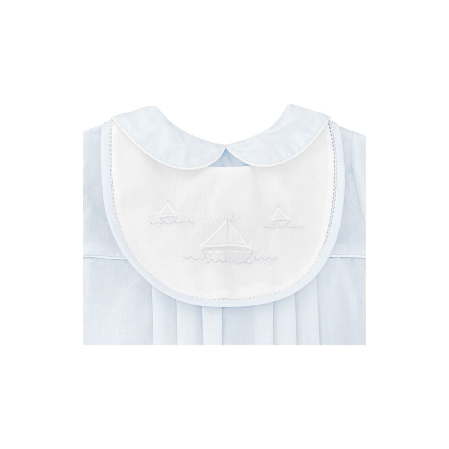 Petit Ami Baby Boys' Romper with Embroidered Sailboat Bib, Newborn, Blue