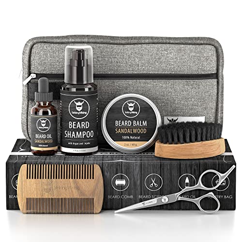 Striking Viking Grooming Kit - Premium Care Products for Men with Beard Shampoo, Oil, Balm Butter, Brush, Wooden Comb, Mustache Scissors & Toiletry Bag
