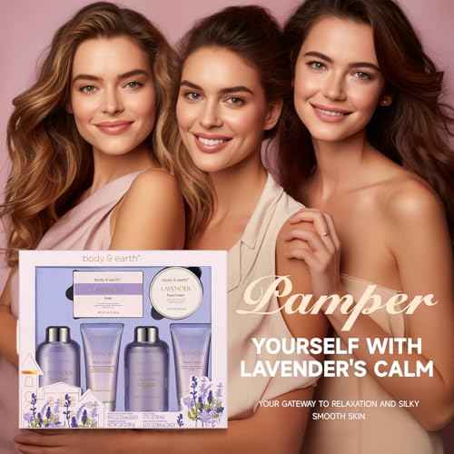 BODY & EARTH Bath and Body Gift Set - Luxurious 6 Pcs Bath Kit for Women, Relaxing Spa Set with Lavender Scent, Perfect Birthday Gift Set for Women Includes Bubble Bath, Shower Gel, Body Lotion