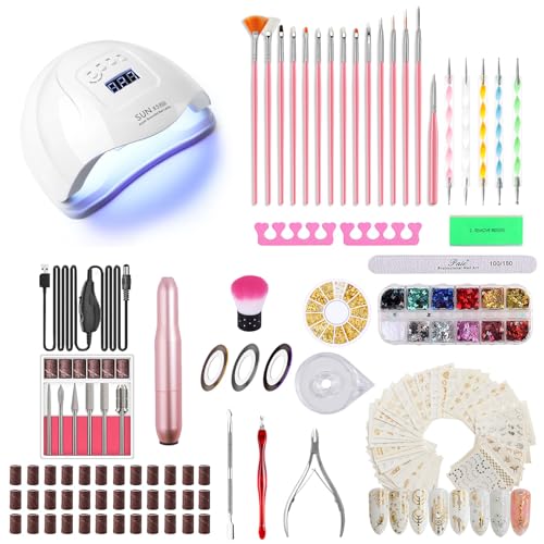 Upgrad 116 PCS Portable Electric Nail Drill Polish File Kit with 120W UV LED Nail Lamp Gel Manicure Dryer Lamp,Acrylic Nails Gel Polishing Shape Tools Supplies Set,Manicure Pedicure Nail Files DIY