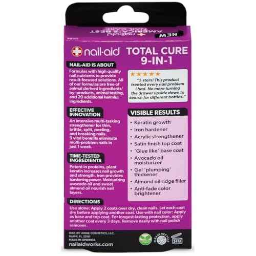 Nail-Aid Total Cure 9 in 1 Nail Treatment - Strengthen, Smooth, & Brighten Brittle Nails - Clear, 0.55 Fl Oz