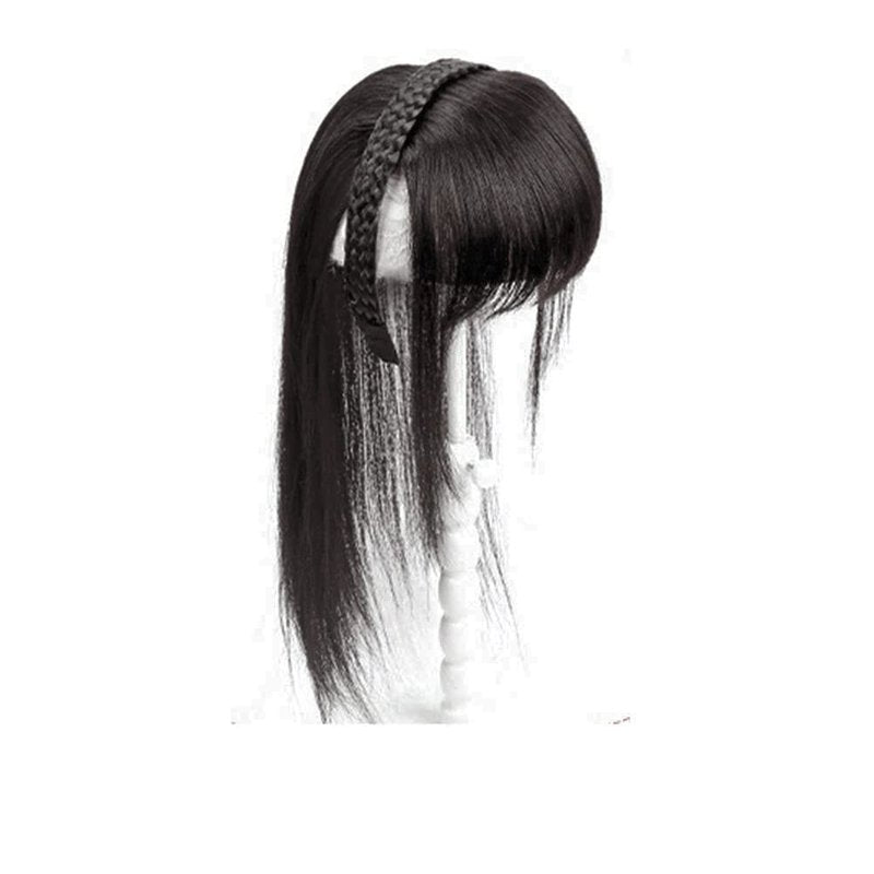 16" Women Human Hair Braided Headband Hairpiece Natural Looking Hairband Braids Human Hair Topper with Bangs Twist Braid Clip in Human Hair Extension Natural Black