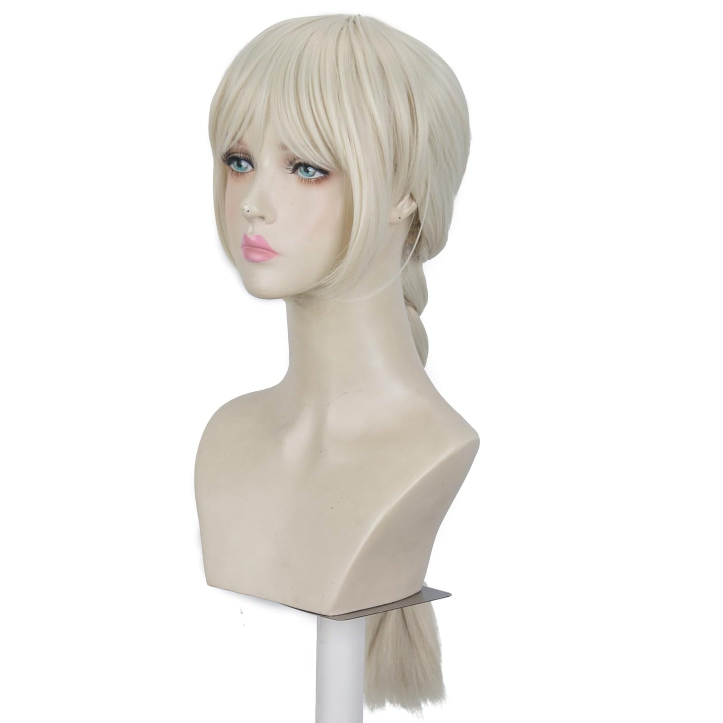 Aeilene Blonde Wig for Women, Long Golden Big Braids Wig with Air Bangs, Long Platinum Blonde Pigtails Wig with Pink Glitter Bow Hair Ties for Party Costume Halloween