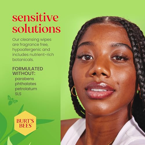 Burt's Bees Stocking Stuffers, Aloe Vera Face Wipes, for Sensitive Skin, Soothing Makeup Remover & Facial Cleansing Towelettes Christmas Gifts, 30 Ct. (3-Pack)