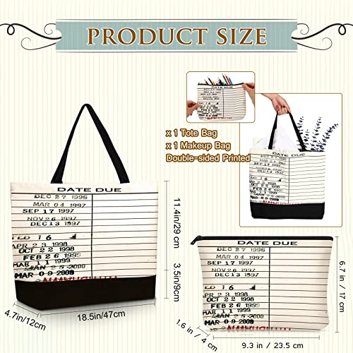 Sieral 2 Pcs Librarian Gifts for Women Due Date Library Book Bag Reusable Canvas Cosmetic Bag with Zipper Pouch Book Lovers Gifts for Friends Librarian Christmas Club Birthday for Readers