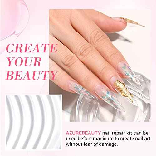 AZUREBEAUTY Nail Repair Kit Transparent Crystal for Broken Cracked Split Weak Nails, Ideal Solution Emergency Easy Quick Fix Dip Powder 28 g 1 Oz Quick-Drying Repair Glue 10 ml Nail File Nail Buffer