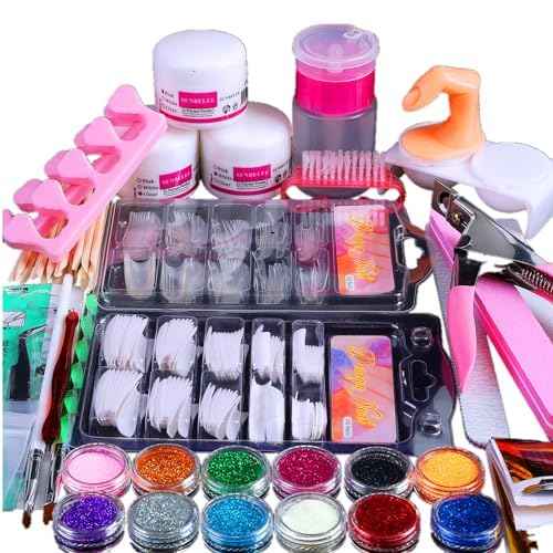 BLIFF Acrylic Nail Kit for Beginners - 12 Glitter Acrylic Powder, Professional Nail Art Decoration DIY Tool Supplies for Beginners