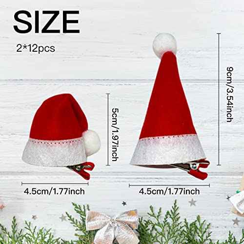 24Pcs Santa Hat Clips - Mini Santa Hat Hair Clips for Christmas Party - Red - Women, Girls & Kids