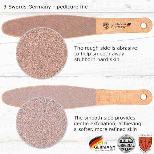 3 Swords Germany Brand Quality Foot File Made from German Beech Wood, Two-Sided Smooth and Rough, Hard Skin Callus Removal