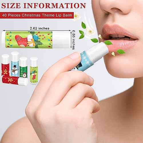Sosation Holiday Christmas Lip Balm Bulk Jasmine Flavored Christmas Gifts Stuffer Moisturizing Lip Balms Stocking Gift, Lip Care, Christmas Party Supplies(40 Pcs)
