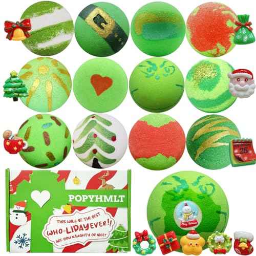 Christmas Bath Bomb,12Pcs Bath Bombs with Surprise Inside, Organic Natural Essential Oils Fun bubble, Creative Christmas Magic Bath Bomb Gift for Boy Girl Birthday Holiday New Year Christmas Halloween
