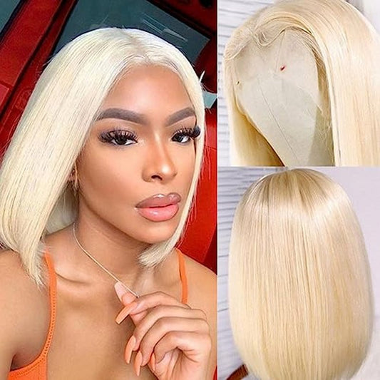 12 Inch Blonde Bob Wig Human Hair 180% Density 613 Lace Frontal Human Hair Bob Wig 13x4 HD Lace Front Wig Human Hair Free Part 613 Short Straight Bob Wig Pre Plucked with Baby Hair