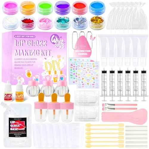 DIY Lip Gloss Making Kit 74 PCS, Purple Kids Lip Gloss Supplies Set Beginner, Fun Craft Set Moisturizing Base, Birthday Gift for Girls, Kids, Teenagers, Women