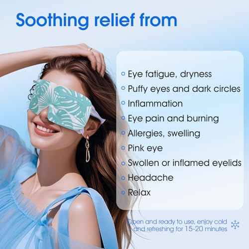 Hydrogel Self Cooling Eye Mask,Cold Eye Mask for Puffy & Burning Eyes,Cold Compress for Fast Relief with Fatigue and Headaches, Individually Wrapped Cool Care Travel Essentials,32 Packs