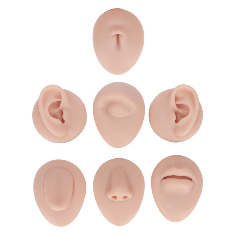 Ear Piercing Kit， Nose Tongue Model, 3D Flexible Simulation Ear Model Body Piercing Practice Model Silicone Nose Safety Pierce Tool for Novice (Medium Skin Color)