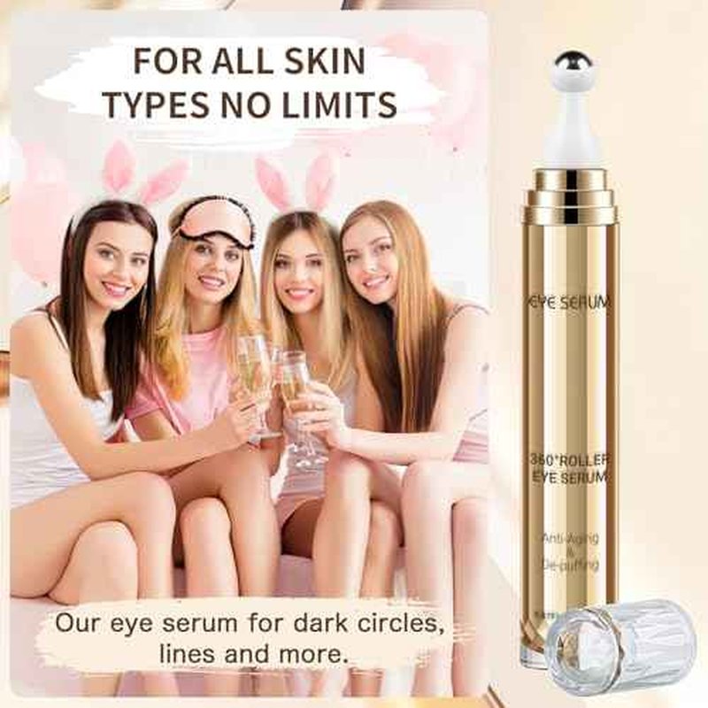 5% Caffeine Eye Serum, 20ML Hyaluronic Acid Under Eye Cream for Dark Circles and Puffiness Anti Aging with 360¡Æ Massage Ball Reduce Bags, Wrinkles and Fine Lines