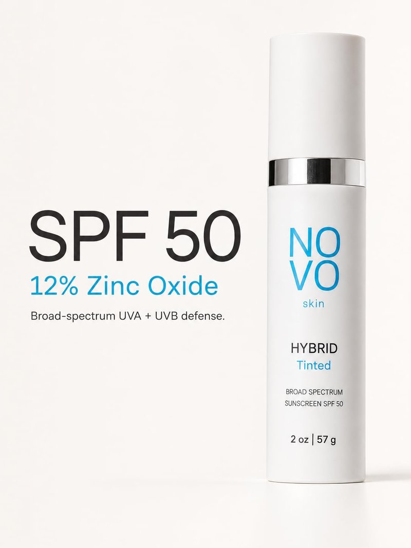 NOVO Skin Tinted Hybrid Sunscreen SPF 50 – Hydrating Dewy Tinted Face Moisturizer with Zinc Oxide & Octinoxate – Niacinamide & Hyaluronic Acid – Broad Spectrum Lightweight Daily SPF, 2 oz