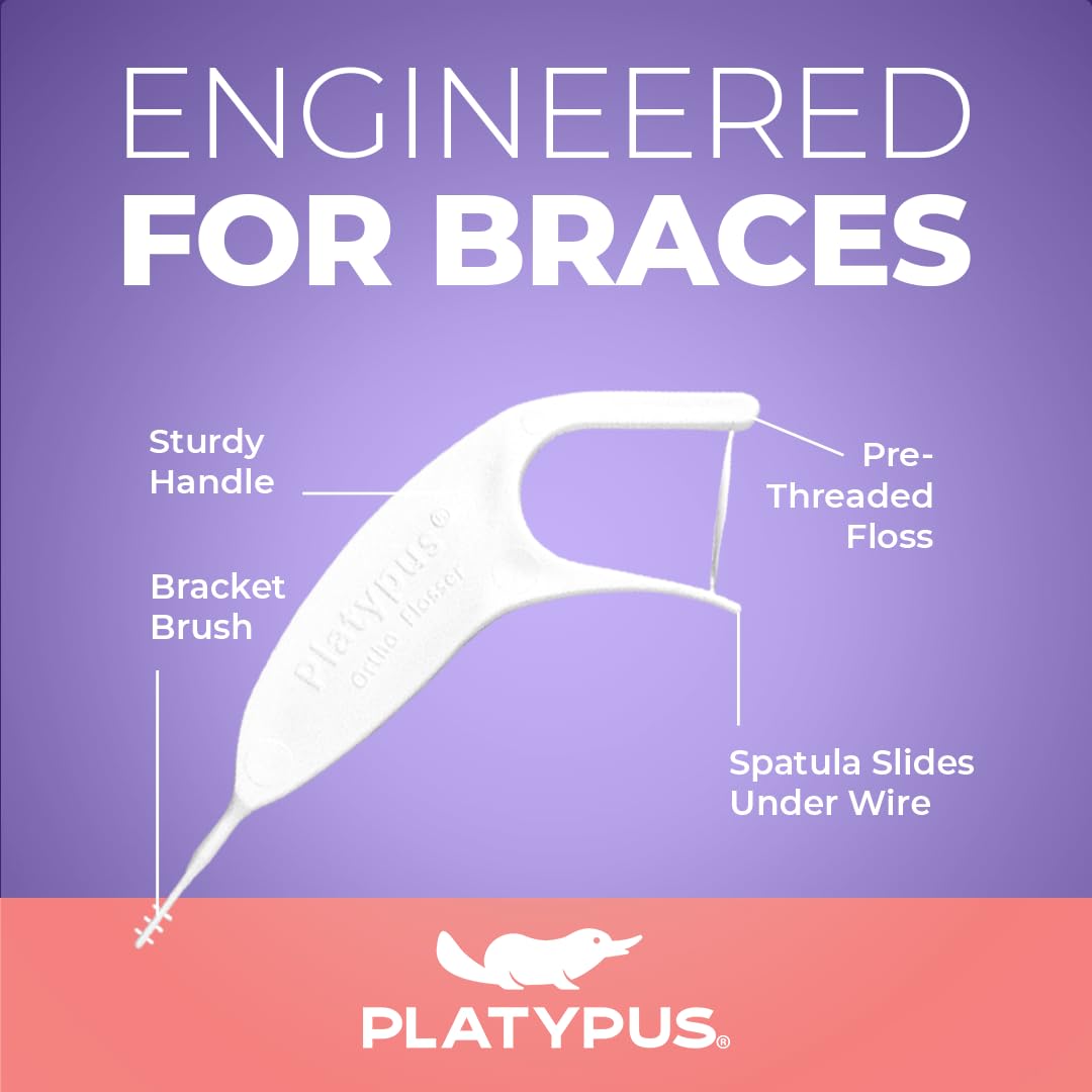 Platypus Orthodontic Flossers for Braces | Ortho Picks for Adults & Kids | Fits Under Arch Wire | Non-Damaging | Encourage Flossing Habits | Floss Teeth in Under Two Minutes (40 Count (Pack of 4))