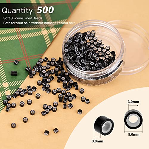 NEWISHTOOL Hair Extension Tool Kit - Silicone Micro Beads, Stainless Steel Beads Plier, Metal Bead Threader and Needle Pulling Hook for Beading Hair Extensions, Girls Cosplay Party Hair Styling Tool