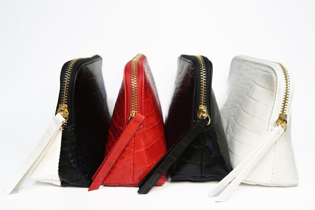 RITTZI Crimson Rêve Crocodile Cosmetic Bag – Elegant Red Makeup Organizer with Vegan Premium Crocodile Texture, Travel-Ready, Spacious Design