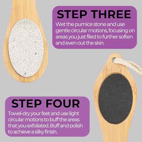 Dermasuri - 4 in 1 Exfoliating Foot Scrub Kit - Multi Purpose Foot Care - Natural Bamboo Pedicure Foot Spa Kit - Pumice Stone Callus Remover - Stainless Steel File, Sand Paper Surface, & Dry Brush