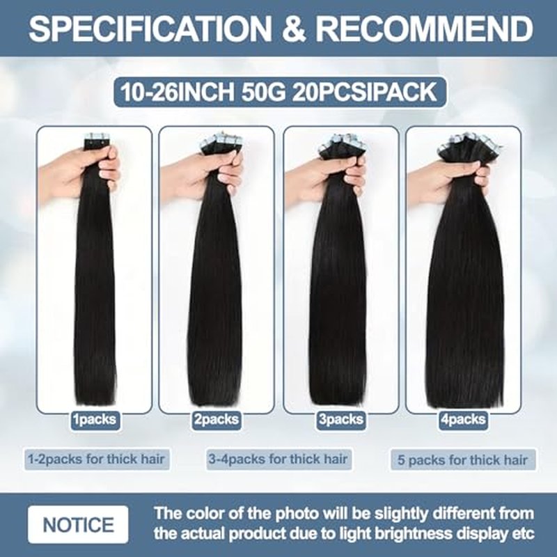 Tape in Hair Extensions Human Hair 100% Remy Hair 20pcs 50g/Pack Straight Seamless Invisible Skin Weft Extensions Easy to Apply and Style (#2 Dark Brown, 20 Inch)