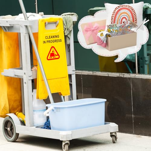 Skylety 5 Pcs Christmas School Custodian Gifts for Women 16 oz Glass Cup Socks Cosmetic Bag Badge Holder School Custodian Appreciation Gift Box for Thank You Janitor Staff Cleaning Lady