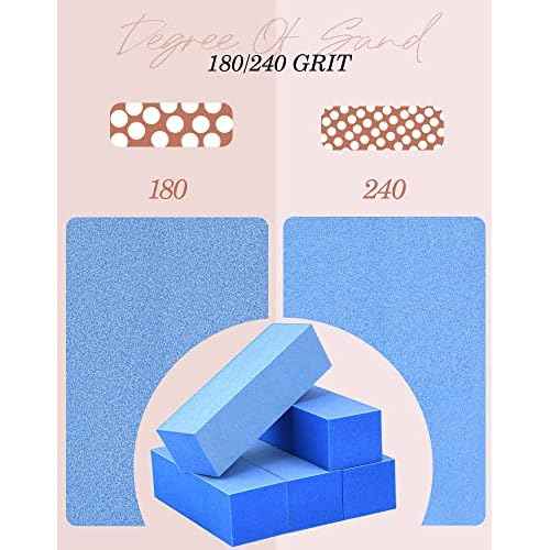 Maryton Nail Buffer Blocks, Fine Grit 180/240 Professional Salon Quality 3 Way Blue Buffing Blocks for Natural Nails - Buff Nails Prior to Application of Gel Polish, Acrylic, 5 Count