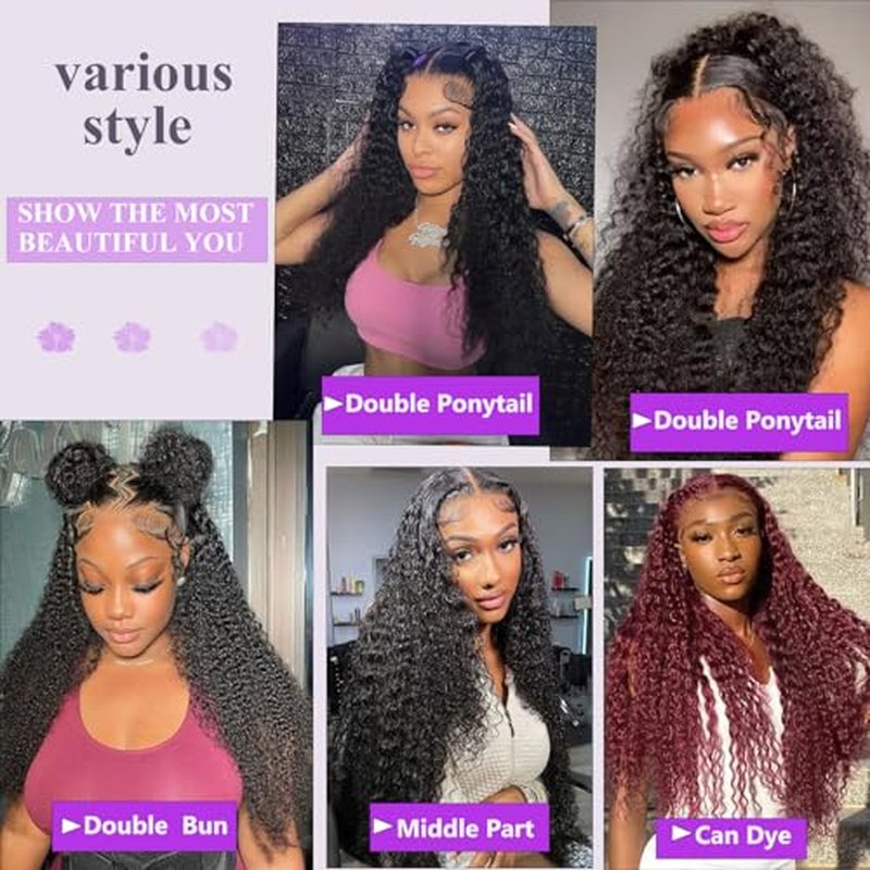 200% Density Deep Wave Lace Front Wigs Human Hair 13X6 HD Lace Frontal Curly Human Hair Wig Fluffy Natural Pre Plucked Wet And Wavy Wigs for Black Women Girl(28 Inch)