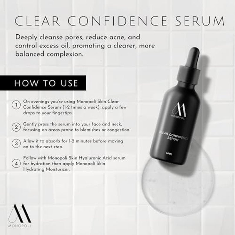 Monopoli Skin Clear Confidence Kit | Acne Serum, Exfoliating Face Pads & BHA Clearing Mask | Daily Skin Care Routine Perfect for Women and Men | Essentials for Women & Teens