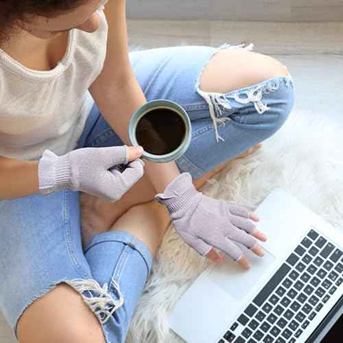 MIG4U 3 Pairs Fingerless Moisturizing Gloves, Half Finger Touchscreen Beauty Glove for Eczema, SPA, Dry Hands, Skin Treatment, Summer Sun UV Protection, Pale Purple S/M