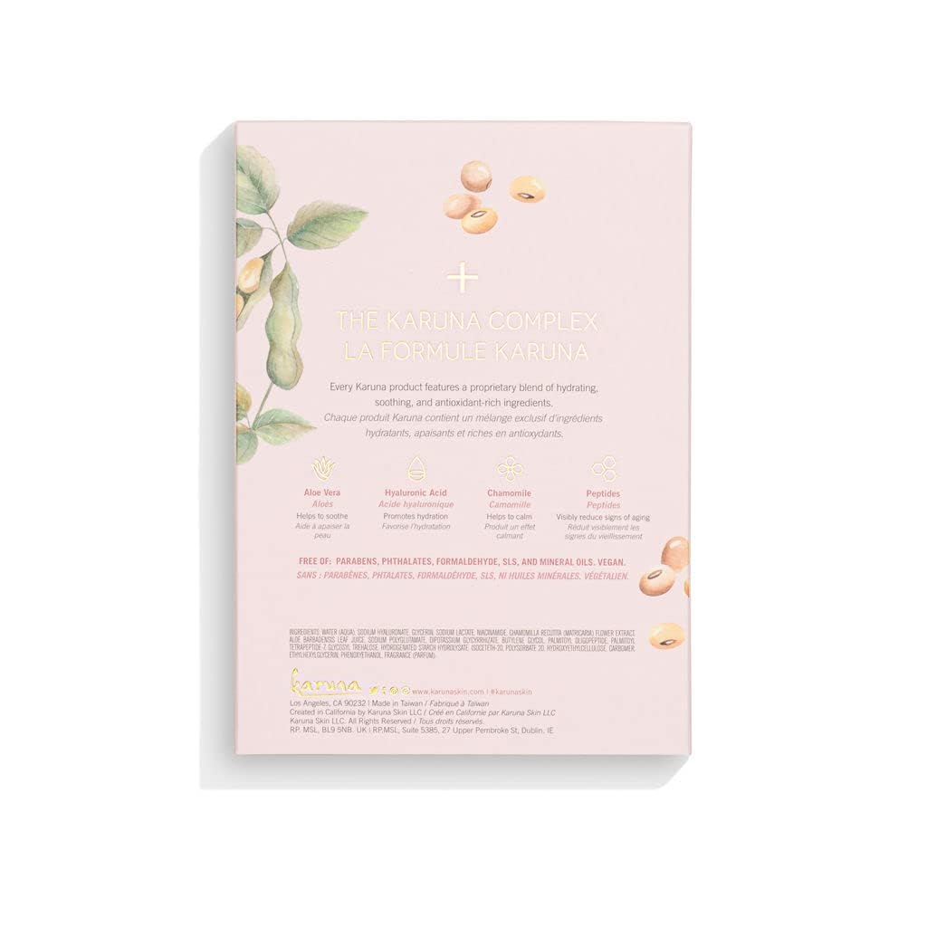 Karuna Hydrating+ Sheet Masks 4-Pack | Deep Moisturizing K-Beauty Face Masks with Hyaluronic Acid & Peptides | For Dry, Aging Skin | Vegan & Cruelty-Free
