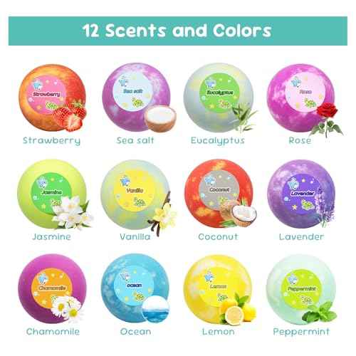 Bath Bombs for Kids with Toy Inside, 12 PCS Natrual Bath Bombs with Glow-in-The-Dark Surprise Inside, Perfect Handmade Birthday Christmas Gifts for 3 4 5 6 7 8 Years Old Boys Toddlers Girls