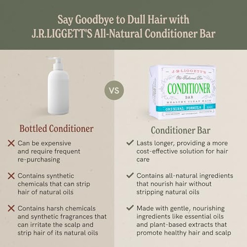 J¡¤R¡¤LIGGETT'S Conditioner Bar - Original Formula, All Natural Hair Conditioner with Coconut Oil & Cocoa Butter - Sulfate Free, Gmo Free, Plant-Based Ingredients for Soft & Smooth Hair, 1.75oz - 3 Pack