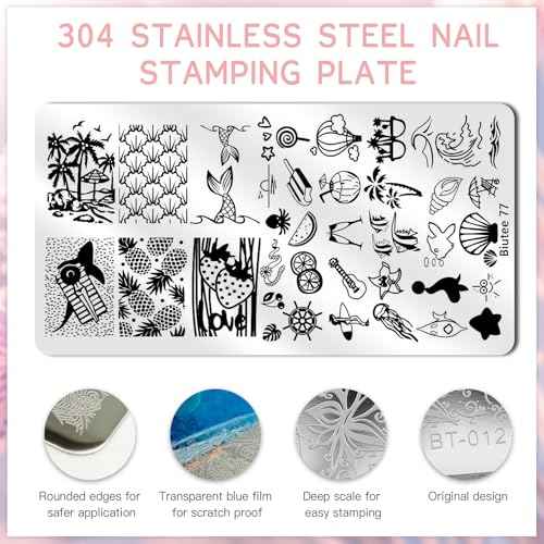 Biutee Nail Stamper Kit 22Pcs Gel Nail Stamping Kit 12Pcs Nail Stamping Plates 8Pcs Gel Stamping Polish, Silicone Stamper Scraper Flower Lace Holiday Stamp Template Christmas Gift for Women