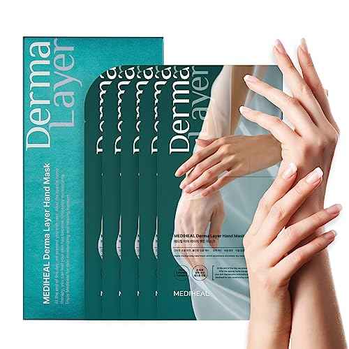 Mediheal Derma Layer Hand Mask (5 Packs) for Dry, Cracked, Roughfnessm Dullness, Damaged Skin Care with Hyaluronic Acid 3 Layers Structure