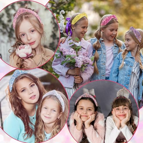 Sequin Knotted Headband for Women, Sparkly Knotted Wide Hair Bands for Girls, Glitter Fashion Iridescent Headbands Hair Accessories Fancy Outfits for Party Birthday Prom (Pink)