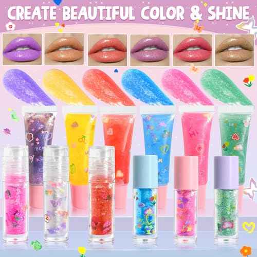 JCOOS DIY Lip Gloss Oil Make Your Own Lip Gloss Kit, Inspired Lip Oil Base with Pigment, Flavoring Oil, Glow Tubes, Kids' Christmas Gifts