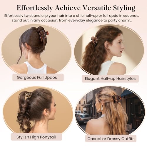 8 PCS Medium Hair Clips for Women Girls - 2 Styles Rectangle and Double Row Teeth Small Claw Clips for Thin Thick Hair, Strong Hold Jaw Clips Stylish Leopard Print Hair Accessories, Tortoise