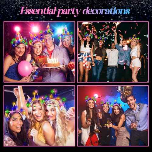 Xinnun 50 Pcs LED Cat Ear Headbands Bulk, Light up Flower Headband Glow Crown Rabbit Ear Head Accessories for Glow in the Dark Party (Unicorn)