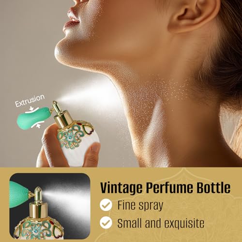 Small Vintage Perfume Bottle, 1 Pack 50ml Glass Empty Drop Refillable Atomizer, Retro Empty Refillable Essential Oils Glass Flacon Diffuser for Women Girls Mum Birthday Gift