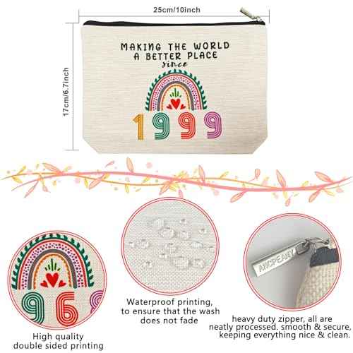 26th Birthday Gifts for Her Makeup Bags, 26th Birthday Decorations for Women, 1999 Anniversary 26 Year Old Gift Ideas for Wife, Sister, Best Friend Female, Mothers Day, Christmas Cosmetic Travel Bag