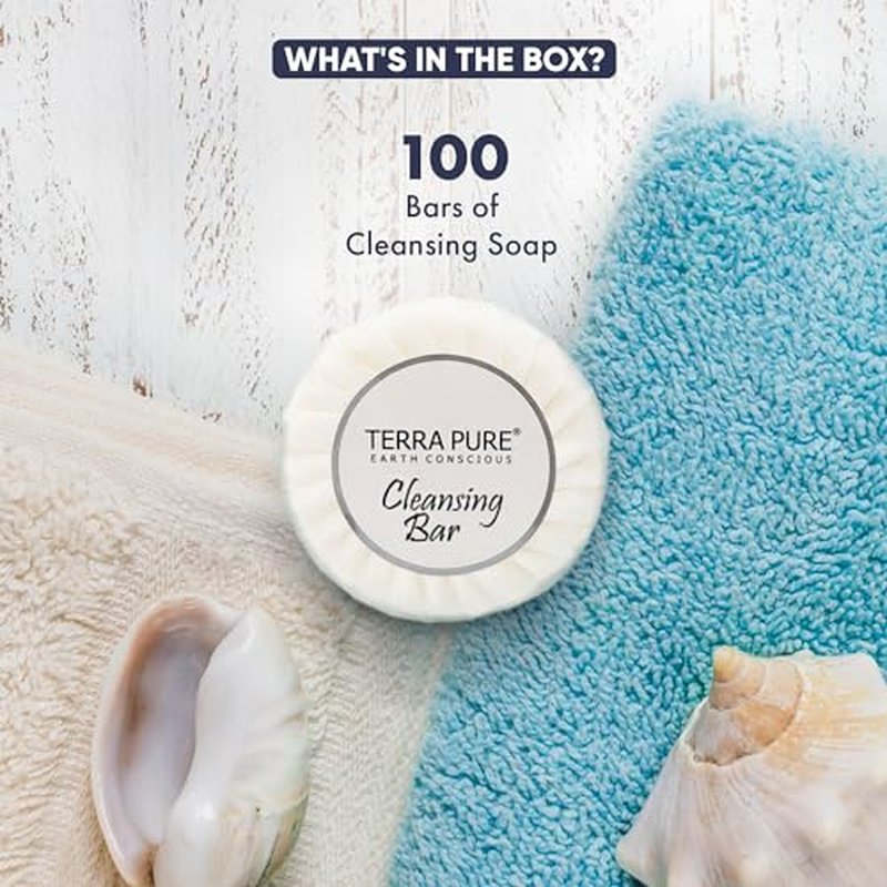 Terra Pure White Tea & Coconut Soap | Travel Size Toiletries Bulk Set for Hotel Essentials | 0.6 oz Bar Soap | 100 Pieces